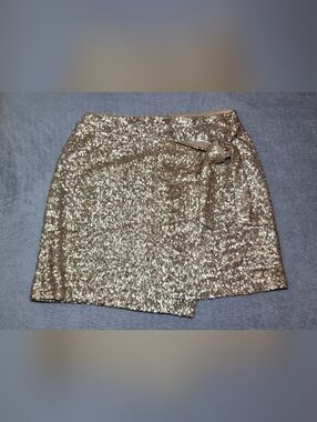 House of Harlow 1960 Gold Sequin Faux Wrap Mini Skirt NWOT S/M